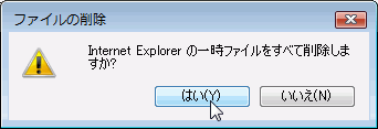 Internet Explorer の一時ファイルをすべて削除しますか?