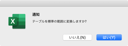 テーブルを標準の範囲に変換しますか?