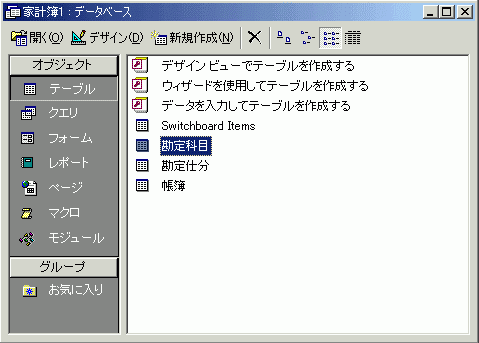 テーブル：データベース