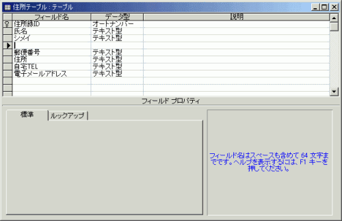 テーブル：フィールド追加後