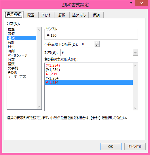 セルの書式設定