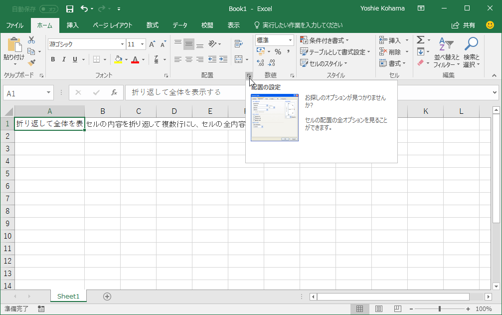 Excel 16 縮小して全体を表示するには