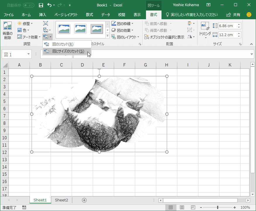 Excel 16 図をリセットするには
