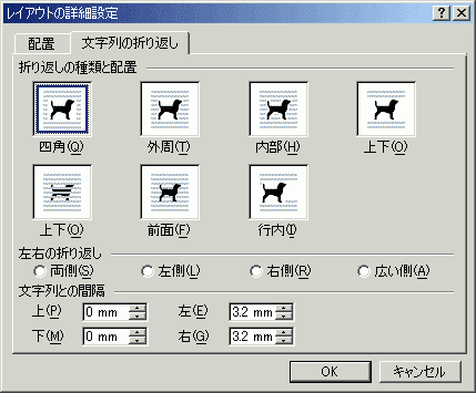 レイアウトの詳細設定（文字列の折り返し）