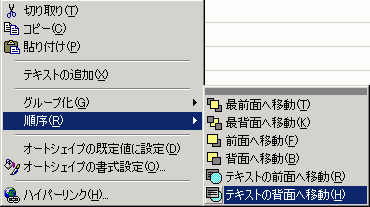 テキストの背面に移動