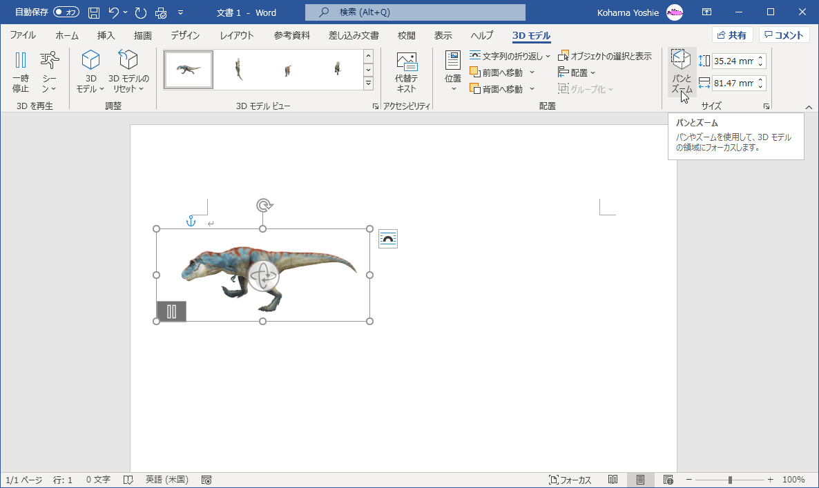 パンやズームを使用して、3Dモデルの領域にフォーカスします。