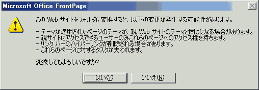 図：このWebサイトをフォルダに変換すると、以下の変更が発生する可能性があります。